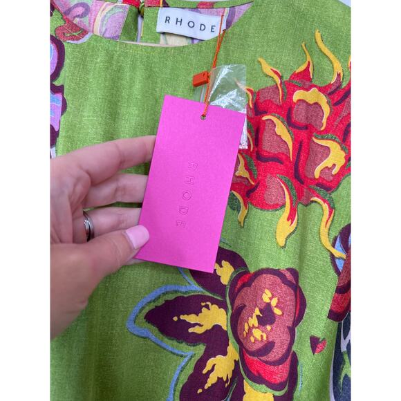 NWT Rhode Ella Blouson Sleeves Belted Green Lanai Mini Dress Green Size: Small - Picture 6 of 12